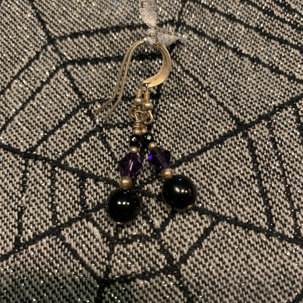 Black and Purple Beaded Earrings
